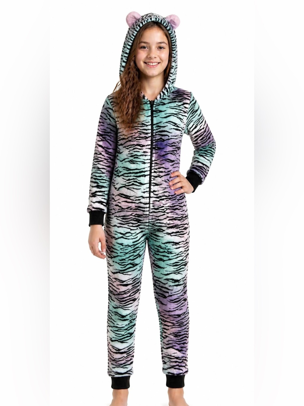 Kids Plush One-Piece Zebra Stripe Jumpsuit or Halloween costume